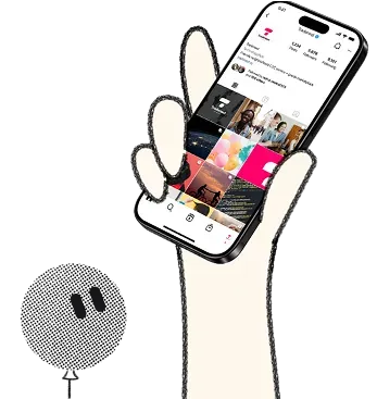 Opi holding a phone showing a social media profile