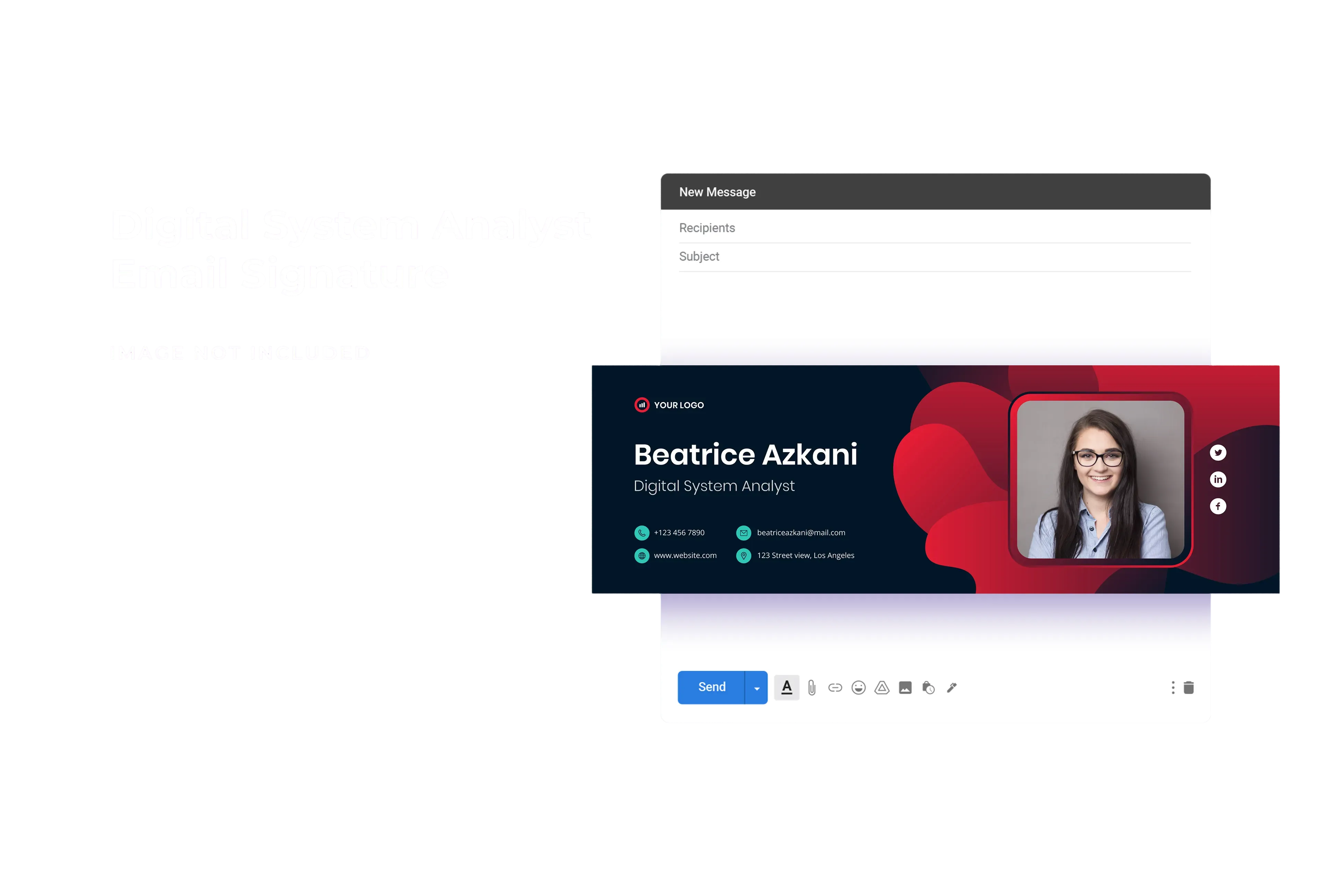 Email signature template shown in an email compose window