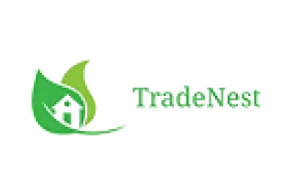 TradeNest logo design with green leaf