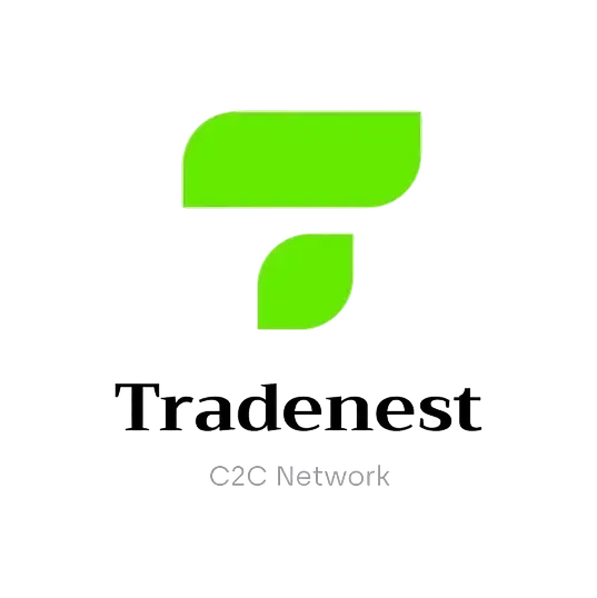 TradeNest logo design with neon green letter