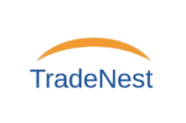TradeNest logo design with orange arc