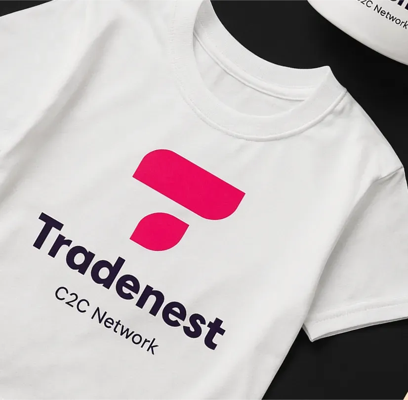 White t-shirt printed with the Tradenest C2C Network logo
